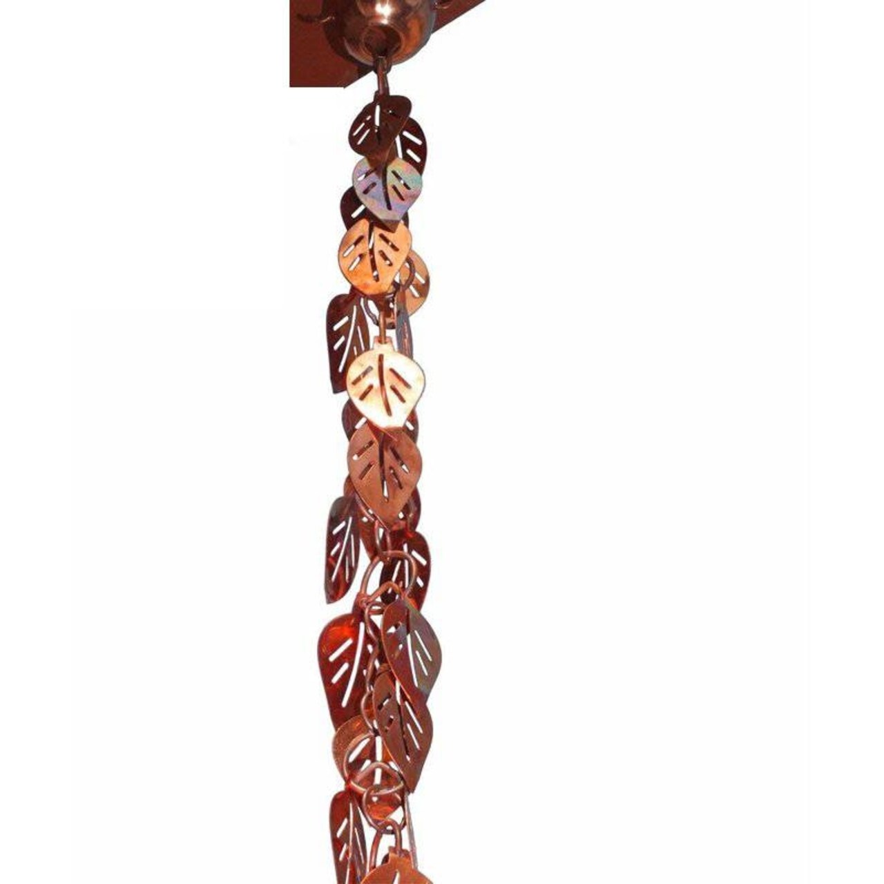 Pure Copper Leaf Rain Chain 8.5 Ft Gutter Downspout Nature-Inspired Cascading Water Decor